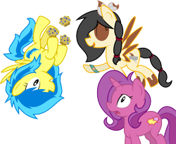 Size: 3904x3200 | Tagged: safe, artist:blueblitzie, oc, oc only, oc:blueberry blitz, oc:jinx, oc:spirit storm, pegasus, pony, unicorn, muffin, simple background, transparent background