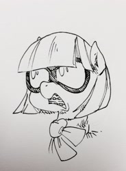 Size: 1898x2583 | Tagged: safe, artist:glacierclear, photo finish, /mlp/, braces, clothes, drawthread, glasses, monochrome, scarf, solo, traditional art