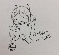 Size: 2448x2284 | Tagged: safe, artist:glacierclear, /mlp/, basketball, dialogue, drawthread, monochrome, open mouth, solo, traditional art