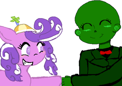 Size: 450x317 | Tagged: safe, artist:discorcl, artist:squidmugi, screwball, blushing, calliope, crossover, homestuck, hoofbump