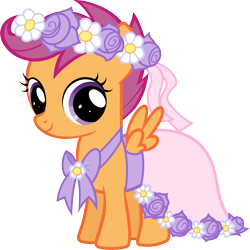 Size: 6000x6010 | Tagged: dead source, safe, artist:saveman71, scootaloo, a canterlot wedding, absurd resolution, bridesmaid dress, clothes, dress, floral head wreath, flower, flower girl, simple background, solo, transparent background, vector