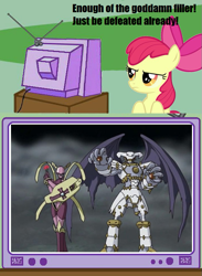 Size: 625x854 | Tagged: safe, apple bloom, crusadermon, digimon, digimon frontier, dynasmon, exploitable meme, lordknightmon, tv meme