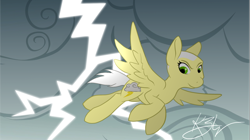 Size: 1930x1082 | Tagged: safe, artist:coyotecrow4, oc, oc only, oc:punk cloud, pegasus, pony, flying, lightning, shaved mane