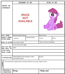 Size: 700x790 | Tagged: safe, berry punch, berryshine, earth pony, pony, comic sans, female, mare, marriage certificate, solo