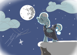 Size: 1008x720 | Tagged: safe, artist:lordlethonai, oc, oc only, oc:snowdrop, elderly, mare in the moon, moon, older, snow, snowfall