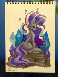 Size: 960x1280 | Tagged: safe, artist:tsitra360, nightmare rarity, commission, looking at you, plot, sitting, smiling, smirk, solo, traditional art