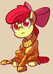 Size: 966x1346 | Tagged: safe, artist:derkrazykraut, artist:rustydooks, apple bloom, earth pony, pony, clothes, female, filly, oversized clothes, solo, sweater