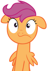 Size: 3000x4459 | Tagged: safe, artist:burnystuff, scootaloo, floppy ears, reaction image, scared, simple background, surprised, transparent background, vector, wat