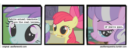 Size: 720x275 | Tagged: safe, artist:limeylassen, apple bloom, diamond tiara, earth pony, pony, a softer world, female, filly