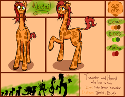 Size: 1800x1400 | Tagged: safe, artist:kassc, oc, oc only, oc:abby, giraffe, reference sheet, size comparison