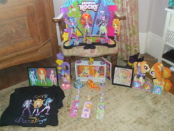 Size: 3488x2616 | Tagged: safe, artist:blazingdazzlingdusk, adagio dazzle, aria blaze, sonata dusk, pony, equestria girls, rainbow rocks, badge, blind bag, bookmark, boots, clothes, collection, custom, doll, equestria girls ponified, figure, irl, magnet, merchandise, necklace, painting, photo, picture frame, plushie, ponified, shadowbox, shirt, shrine, stage, the dazzlings, toy