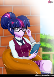 Size: 694x1000 | Tagged: safe, artist:clouddg, sci-twi, twilight sparkle, equestria girls, book, clothes, crystal prep academy, crystal prep academy uniform, glasses, looking at you, school uniform, solo