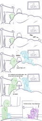 Size: 1280x3617 | Tagged: safe, artist:ponut_joe, aria blaze, sonata dusk, oc, oc:anon, human, equestria girls, :o, bed, cereal, clothes, comic, cropped, cute, dialogue, eating, exploitable meme, food, footed sleeper, kitchen, meme, messy, milk, open mouth, smiling, sonatabetes, spilled milk, the dazzlings, younger