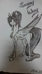 Size: 720x1280 | Tagged: safe, artist:sunny way, oc, oc only, missing cutie mark, monochrome, rcf community, sketch, solo, traditional art