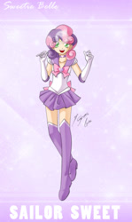 Size: 1693x2850 | Tagged: safe, artist:shinta-girl, sweetie belle, human, clothes, cute, diasweetes, humanized, sailor guardian, sailor moon, skirt, solo