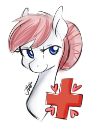 Size: 791x1052 | Tagged: safe, artist:jovalic, nurse redheart, bust, colored pupils, cutie mark, solo