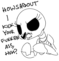 Size: 673x692 | Tagged: safe, artist:nobody, skeleton pony, angry, how about i slap your shit, monochrome, simple background, skeleton, solo, threatening, vulgar, white background