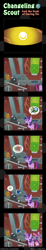 Size: 600x3263 | Tagged: safe, artist:vavacung, daring do, twilight sparkle, twilight sparkle (alicorn), alicorn, changeling, pony, comic:changeling-scout, book, comic, female, for science, laboratory, mare, pointy ponies, this will end in tears