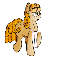 Size: 800x800 | Tagged: safe, artist:happydeadpony, oc, oc only, oc:baguette, bread pony, food pony, original species, apron, baguette, baker, bread, clothes, cute, dirty, female, flour, solo