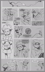 Size: 1200x1920 | Tagged: safe, artist:maniacpaint, spike, twilight sparkle, human, comic:the bracelet, bed, clothes, comic, dialogue, glasses, humanized, monochrome, moon, pajamas, speech bubble