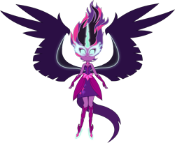 Size: 5955x4877 | Tagged: safe, artist:xebck, midnight sparkle, sci-twi, twilight sparkle, equestria girls, friendship games, absurd resolution, bare shoulders, clothes, dark magic, dress, fingerless gloves, gloves, glowing eyes, horn, magic, request, simple background, sleeveless, solo, strapless, transparent background, vector, wings