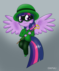 Size: 827x1000 | Tagged: safe, artist:empyu, twilight sparkle, twilight sparkle (alicorn), alicorn, anthro, crossover, dc comics, solo, spread wings, the riddler