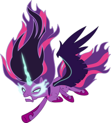 Size: 1256x1388 | Tagged: safe, artist:dashiemlpfim, artist:xebck, midnight sparkle, sci-twi, twilight sparkle, pony, equestria girls, friendship games, commission, dark magic, equestria girls ponified, flying, glowing eyes, horn, magic, necklace, older, ponified, simple background, solo, transparent background, vector, wings