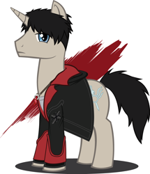 Size: 1024x1188 | Tagged: safe, artist:megablack0x, clothes, coat, crossover, dante (devil may cry), devil may cry, dmc, necklace, ponified, solo