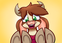 Size: 1500x1050 | Tagged: safe, artist:heir-of-rick, arizona cow, cow, them's fightin' herds, arizonadorable, cloven hooves, community related, cute, looking at you, smiling, solo, underhoof