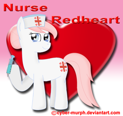 Size: 900x848 | Tagged: safe, artist:cyber-murph, nurse redheart, heart, looking at you, smiling, solo, syringe