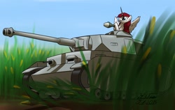 Size: 1280x809 | Tagged: safe, artist:the-furry-railfan, oc, oc only, oc:fausticorn, alicorn, pony, cannon, corn, field, gun, lauren faust, machine gun, outdoors, panzer iv, panzerfaust, pun, rocket launcher, solo, tank (vehicle), visual pun, weapon, yo dawg