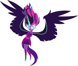 Size: 4525x3795 | Tagged: safe, artist:xebck, midnight sparkle, sci-twi, twilight sparkle, equestria girls, friendship games, absurd resolution, clothes, commission, crossed arms, fingerless gloves, gloves, glowing eyes, horn, necklace, offscreen character, simple background, solo, transparent background, vector, wings