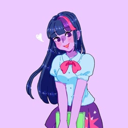 Size: 1080x1080 | Tagged: safe, alternate version, artist:b_forpotato, derpibooru import, twilight sparkle, equestria girls, :d, blushing, book, clothes, cutie mark, cutie mark on clothes, female, headband, heart, skirt, smiling, solo