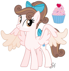 Size: 800x820 | Tagged: safe, artist:semigod666, derpibooru import, oc, oc only, pegasus, pony, alicorn wings, base used, bow, cupcake, female, food, hair bow, large wings, mare, my little pony, offspring, parent:pound cake, parent:princess flurry heart, parents:poundflurry, simple background, solo, transparent background, wings