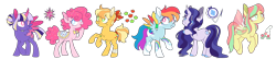 Size: 9420x2050 | Tagged: safe, artist:connorbal, derpibooru import, applejack, fluttershy, pinkie pie, rainbow dash, rarity, twilight sparkle, twilight sparkle (alicorn), alicorn, earth pony, flutter pony, pegasus, pony, twinkle eyed pony, unicorn, g1, alternate cutie mark, alternate design, alternate hairstyle, g4 to g1, generation leap, mane six, princess pony, redesign, secret suprise pony, silly, silly pony, simple background, transparent background, twice as fancy ponies, who's a silly pony