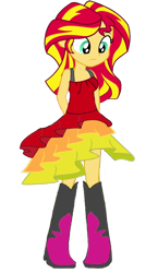 Size: 1154x1988 | Tagged: safe, artist:nightred15, derpibooru import, edit, edited edit, editor:nightred15, sunset shimmer, equestria girls, rainbow rocks, adorable face, background removed, boots, clothes, cute, dress, dress edit, female, shoes, simple background, solo, transparent background, upset