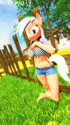 Size: 1080x1920 | Tagged: safe, artist:eltorus19, derpibooru import, anthro, 3d, barefoot, clothes, epona, farm, feet, grass, lon lon ranch, solo, source filmmaker, the legend of zelda