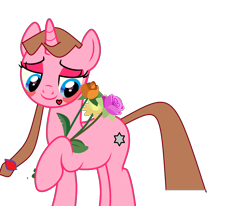 Size: 2028x1671 | Tagged: safe, artist:aquilles_da_amizade, derpibooru import, oc, oc only, oc:star of heart, unicorn, blushing, female, flower, mare, simple background, solo, transparent background