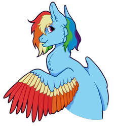 Size: 1000x1100 | Tagged: safe, artist:malphym, derpibooru import, rainbow dash, pegasus, pony, alternate hairstyle, chest fluff, ear fluff, female, mare, open mouth, redesign, simple background, solo, transparent background