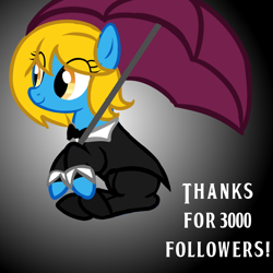 Size: 900x900 | Tagged: safe, artist:marytheechidna, derpibooru import, oc, oc only, oc:internet explorer, pony, ask internet explorer, browser ponies, clothes, internet explorer, milestone, solo, suit, umbrella