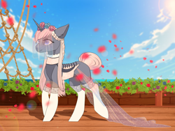 Size: 1920x1440 | Tagged: safe, artist:kxttponies, derpibooru import, oc, oc:lilia, pony, unicorn, clothes, dress, female, mare, solo, stockings, thigh highs, wedding dress