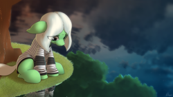 Size: 1920x1080 | Tagged: safe, artist:dmann892, derpibooru import, oc, oc:pony robinson, earth pony, clothes, earth pony oc, male, porter robinson, shirt, solo, tree, water