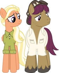 Size: 1280x1567 | Tagged: safe, artist:cloudyglow, derpibooru import, mane allgood, snap shutter, earth pony, pegasus, pony, beige shirt, biologists, clothes, female, male, mare, olive green shirt, simple background, slouch hat, stallion, transparent background, vector