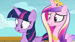 Size: 1920x1080 | Tagged: safe, derpibooru import, screencap, princess cadance, twilight sparkle, twilight sparkle (alicorn), alicorn, pony, once upon a zeppelin, duo, duo female, female, sisters-in-law