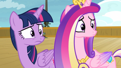 Size: 1920x1080 | Tagged: safe, derpibooru import, screencap, princess cadance, twilight sparkle, twilight sparkle (alicorn), alicorn, pony, once upon a zeppelin, duo, duo female, female, sisters-in-law