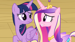 Size: 1920x1080 | Tagged: safe, derpibooru import, screencap, princess cadance, twilight sparkle, twilight sparkle (alicorn), alicorn, pony, once upon a zeppelin, duo, duo female, female, sisters-in-law