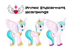 Size: 1280x873 | Tagged: safe, artist:parclytaxel, artist:starponys87, derpibooru import, oc, oc:prince endearment, alicorn, angelic wings, armor, blue hair, breastplate, crown, generation xerox, heart, jewelry, like mother like son, male, male alicorn, male alicorn oc, regalia, son, spitting image, wings