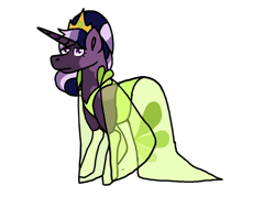 Size: 1280x915 | Tagged: safe, artist:crownofslime, derpibooru import, oc, oc only, oc:aurora borealis, unicorn, auraverse, clothes, crown, dress, jewelry, magical lesbian spawn, offspring, parent:tempest shadow, parent:twilight sparkle, parents:tempestlight, regalia, see-through, simple background, solo, transparent background