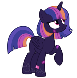 Size: 1678x1708 | Tagged: safe, artist:strawberry-spritz, derpibooru import, oc, alicorn, pony, female, magical lesbian spawn, mare, offspring, parent:rainbow dash, parent:twilight sparkle, parents:twidash, raised hoof, simple background, solo, transparent background