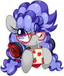 Size: 1296x1532 | Tagged: safe, artist:loyaldis, derpibooru import, oc, oc only, oc:cinnabyte, earth pony, pony, adorkable, bandana, blushing, commission, cute, dork, female, gaming headset, glasses, headphones, headset, juice, juice box, mare, simple background, smiling, solo, transparent background, ych result, your character here